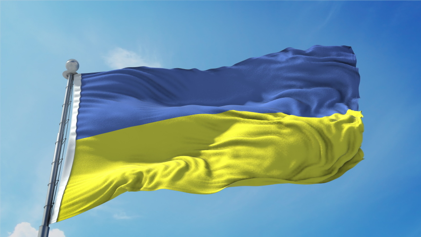 Ukraine Flag Loop. Realistic 4K. 30 fps flag of the Ukraine. Ukraine flag waving in the wind. Seamless loop with highly detailed fabric texture.