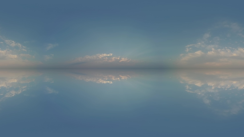 360 panorama spherical vr clouds, sky view cloudy nature equirectangular cloudscape, skyscape skydome, 360 degree environment space. High quality 4k footage Mirror lake sea Timelapse Royalty-Free Stock Footage #1086356654