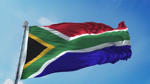 South Africa Flag Loop. Realistic 4K. 30 fps flag of the South Africa. South Africa flag waving in the wind. Seamless loop with highly detailed fabric texture.