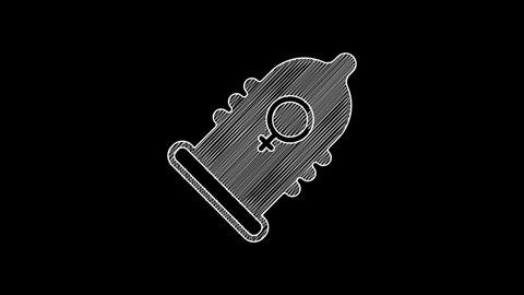 White line Condom safe sex icon isolated on black background. Safe love symbol. Contraceptive method for male. 4K Video motion graphic animation.