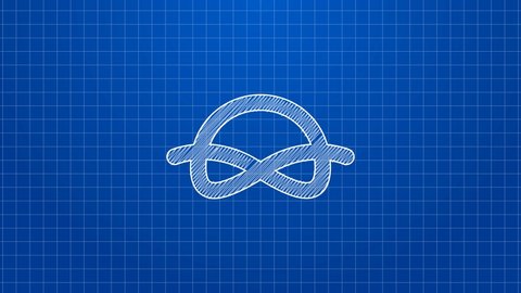 White line Nautical rope knots icon isolated on blue background. Rope tied in a knot. 4K Video motion graphic animation.
