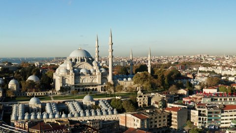 Suleymaniye Mosque In The Beautiful City Of Istanbul, Turkey. Aerial