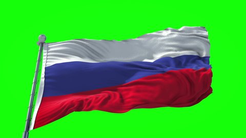Russian Flag Waving Slow Motion on the green background perfect for easy keying. Large Russia Flag flies. National Day Celebration Democracy, independence and election day. Patriotic symbol of Russia 