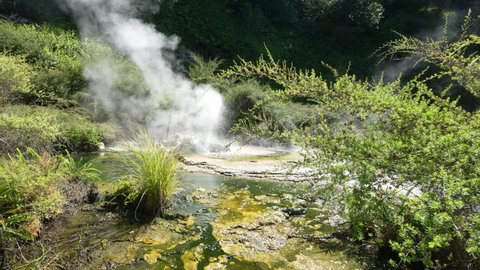 A geyser spring in Waimangu's volcanic valley in Rotorua New Zealand