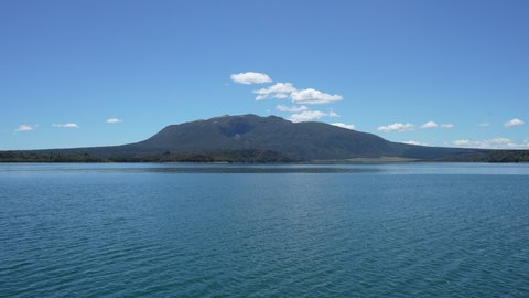 View of Tarawera Volcano from the crater lake in Rotorua New Zealand