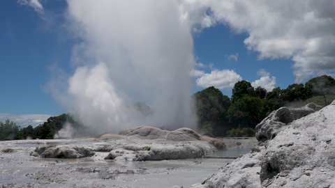 A geyser erupting in slow motion in Rotorua New Zealand