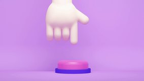 Hand presses a big button on a lilac background. Abstract loop animation