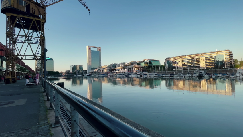 Historic Port Crane Along Modern Waterfront, Puerto Madero, Buenos Aires, Argentina