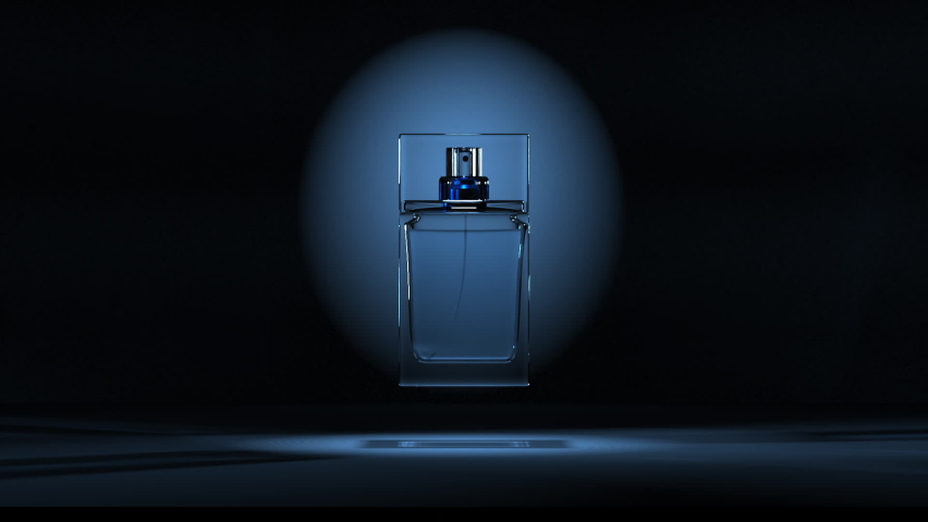 A bottle of perfume on a black background rotates and caustic glitters.  Royalty-Free Stock Footage #1086369929