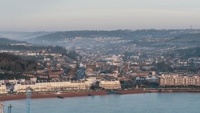Establishing Aerial View Shot of Dover UK, Kent, England, United Kingdom, port city, circling right