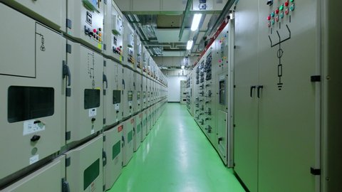 Walk way in electrical substation room in petrochemical plant