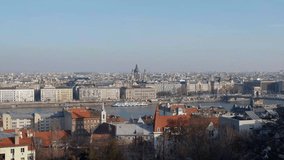 Budapest, panoramic view of an historical city centre and Danube river during sunny day, video 4k resolution