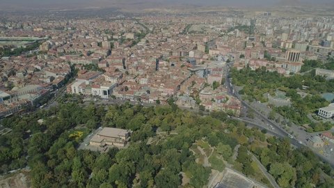 Aerial view towards Konya city from Alaeddin Hill with drone