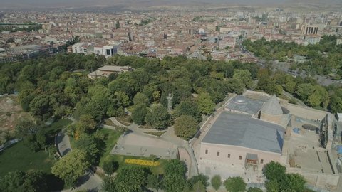  Aerial view towards Konya city from Alaeddin Hill with drone