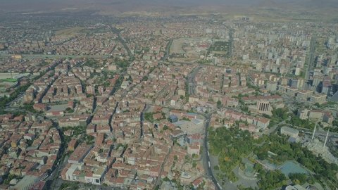 aerial view of konya city, greenery in the front, buildings in the background