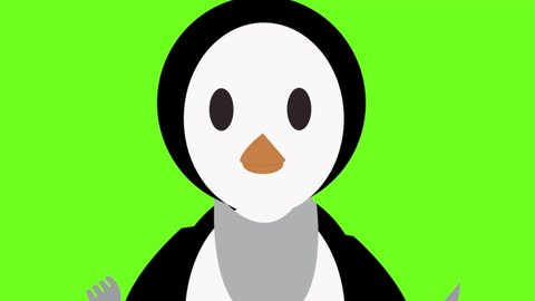 Hungry penguin with knife and fork