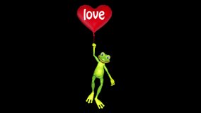 Frog Flies Heart Balloon Looped Video Alpha Channel