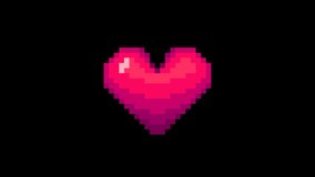 Pixel art heart animation. 2K looped video 8 bit live icon in retro style.
computer video game, love symbol, with transparent alpha channel can be used for overlay for your project