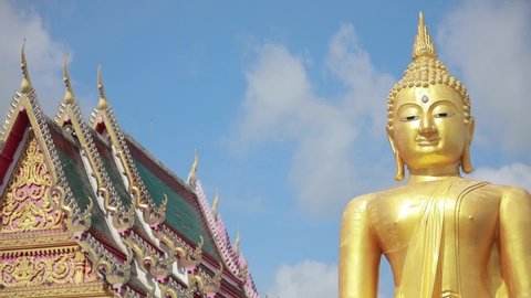 Grand Golden Buddah Statue With Smiling Face in Temple of Thailand