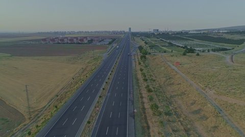 going from the highway to the city by drone, Konya Turkey