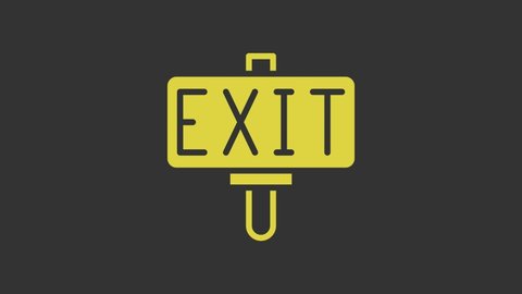Yellow Fire exit icon isolated on grey background. Fire emergency icon. 4K Video motion graphic animation.