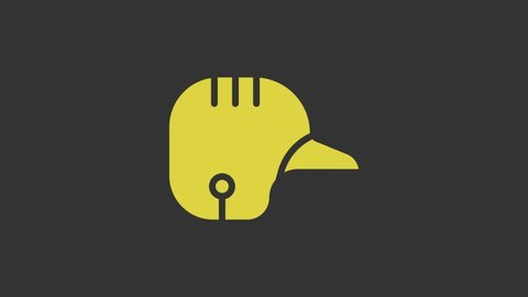 Yellow Baseball helmet icon isolated on grey background. 4K Video motion graphic animation.