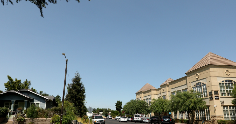 Afternoon sunny city view of historic downtown Clovis, California, USA.
