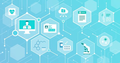 Digital health, innovative healthcare and technology: medical icons connecting together