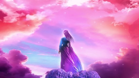 Dream Girl in a Windy and Cloudy Landscape - Loop Fantasy Abstract Background