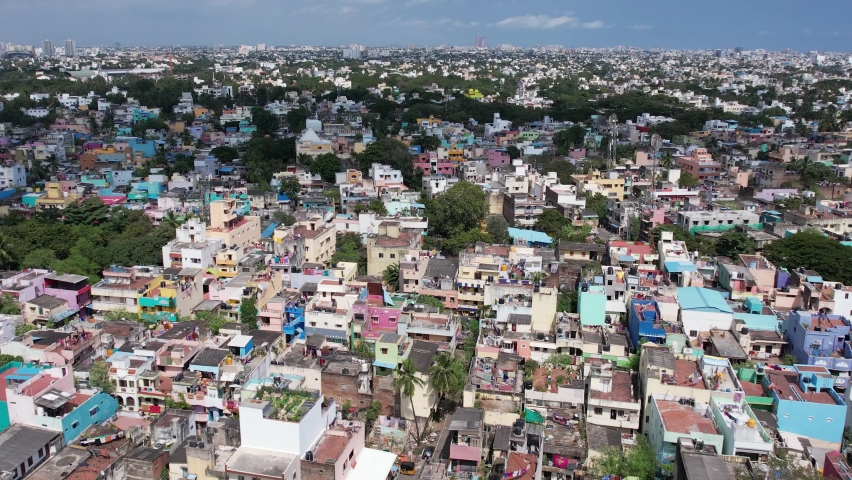 Chennai Aerial Footage Chennai, On The Bay of Bengal in Eastern India, is the capital of the State of Tamil Nadu. Kodambakkam And T.Nagar Area