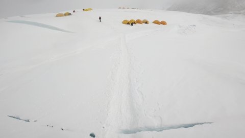 Mountaineer climbing on the world's fourth-highest peak Mount Lhotse.