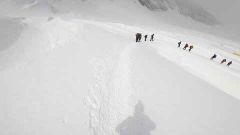 Mountaineer climbing on the world's fourth-highest peak Mount Lhotse.
