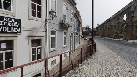 Coimbra, Portugal. - March 18, 2020. Aqueduto de Sao Sebastiao, Monument in Honor of Pope Joao Paulo II.
