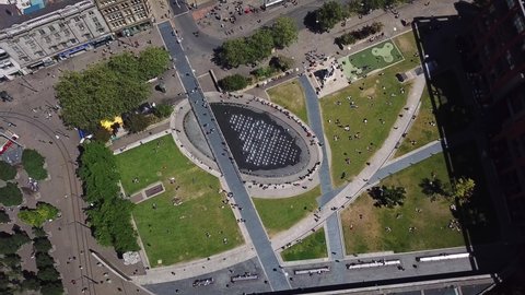 United Kingdom, Manchester Aerial Top View, Piccadilly gardens.