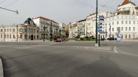 Coimbra, Portugal. - March 18, 2020. Panorama of the city and Largo da Portagem.