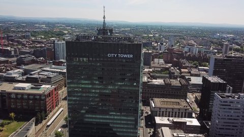 Manchester, United Kingdom - June 23th 2018: City Tower Aerial View