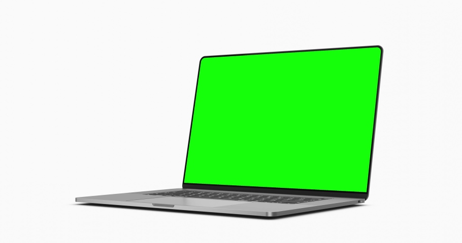 Laptop frameless screen - camera rotation around the display. The video includes a green screen, a luma matte mask, and a screen tracking layer. 30fps 4k UHD video Royalty-Free Stock Footage #1086445505