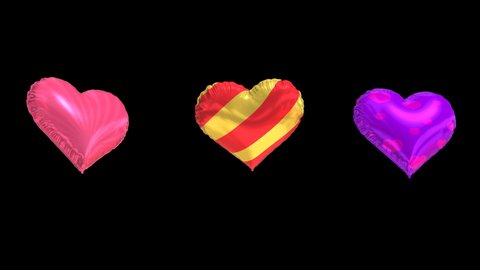 Pink and purple colorful bright Hearts Balloons Flying on screen, 4K animation on transparent background. Love Heart shaped balloons Fly