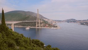 Franjo Tudjman bridge - entrance to the Dubrovnik city. Location place Croatia, South Dalmatia, Balkans, Europe. Cinematic shot. Filmed in UHD 4k video. Discover the beauty of earth.