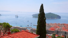 Great footage of the famous European city of Dubrovnik from a bird's eye view. Location place Croatia, South Dalmatia, Europe. Cinematic shot. Filmed in UHD 4k video. Discover the beauty of earth.