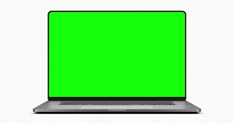 Laptop frameless screen - computer rotation with opening the display. The video includes a green screen, a luma matte mask, and a screen tracking layer. 60fps 4k UHD video