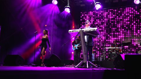 Bansko, Bulgaria - 08 Sep, 2019: Sasa Matic a serbian celebrity singer is having a concert at stage in Bansko, Bulgaria