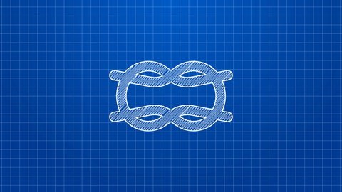 White line Nautical rope knots icon isolated on blue background. Rope tied in a knot. 4K Video motion graphic animation.