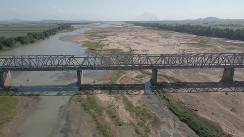 Burdekin Bridge Over The Drought River In Far North Queensland, Australia. - aerial pullback