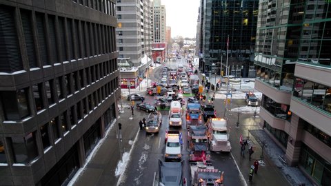 Ottawa , Ontario , Canada - 01 30 2022: Freedom Convoy Trucker Protest Ottawa 2022