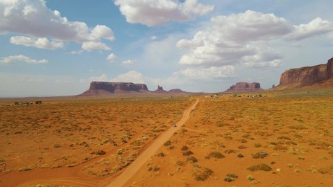 Monument Valley, Arizona - United States - July 11 2021: An aerial view of Navajo nation desert. 