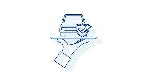 Car insurance contract document over hands. Shadow Shield icon. Protection. motion graphic