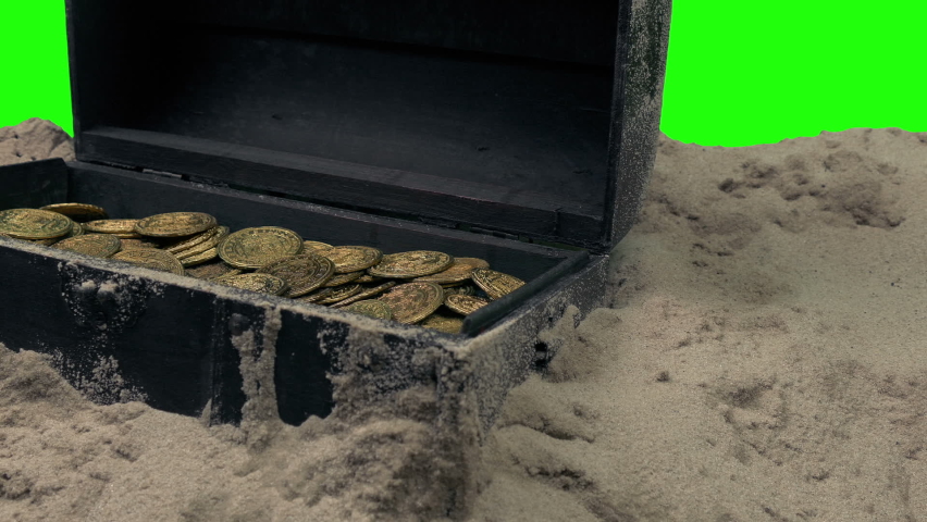 Shipwrecked Chest Of Gold Coins Greenscreen Isolated