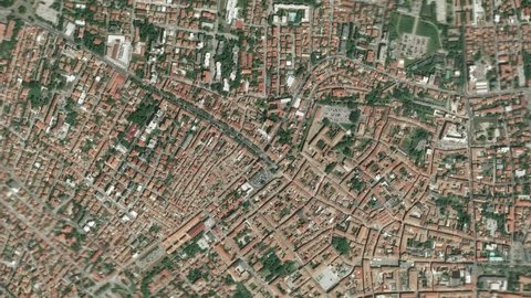 Zoom of the earth from space to the city. 3D Animation. Zoom in to the city Ravenna, Italy. Stock video footage. 4K