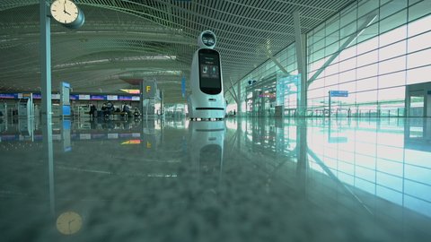 Incheon South Korea 2021 October,14:Inside Incheon International Airport and Robot guide and people 